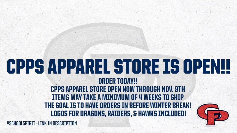 Closing Soon! CPPS Apparel Store, order now!