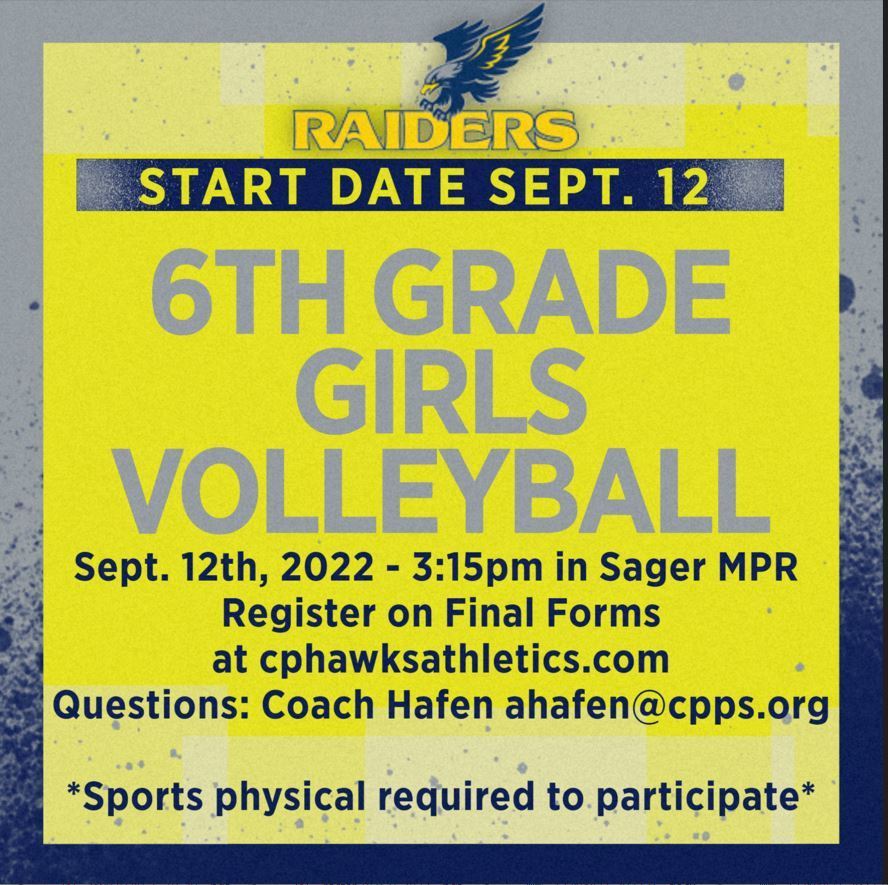 Sager 6th Grade Volleyball Starts Soon!