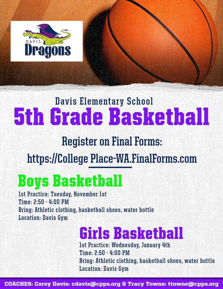 Davis 5th Grade Basketball Registration!