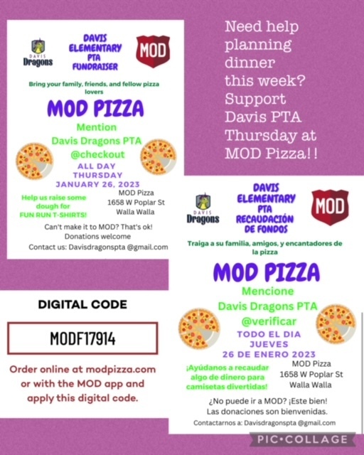 Mod Pizza Davis PTA Fundraiser TODAY!