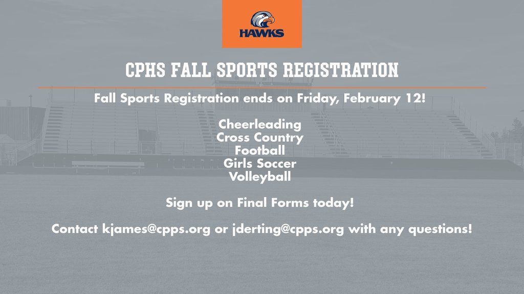 CPHS Fall Sports Registration ends on Friday, February 12