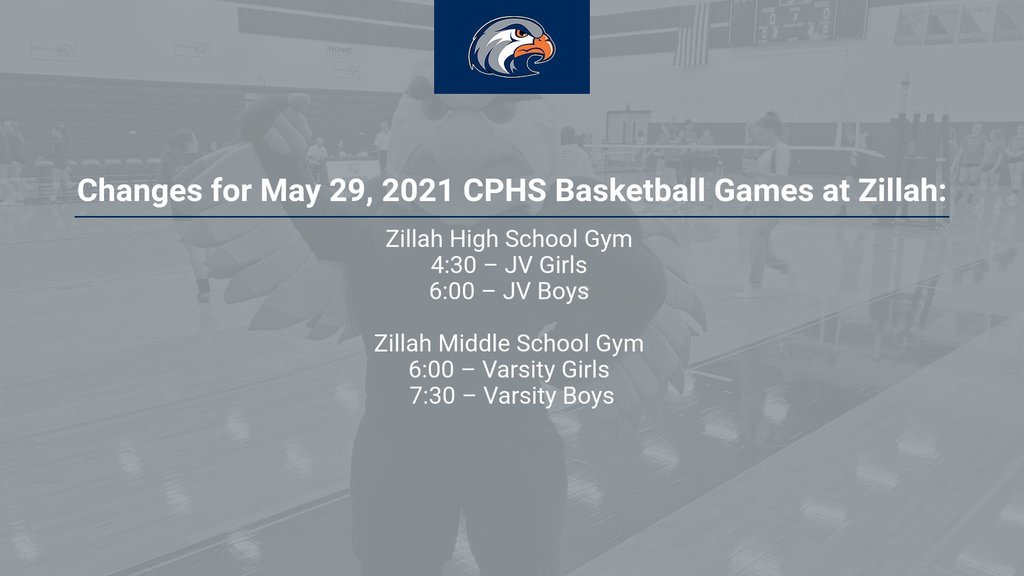 Changes for May 29, 2021 CPHS Basketball Games at Zillah